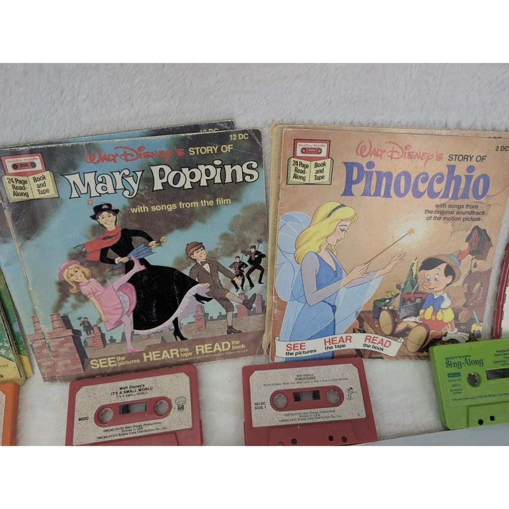 Vintage Walt Disney Read-Along Book & Tape Lot Poppins Oz Robin Hood Garfield